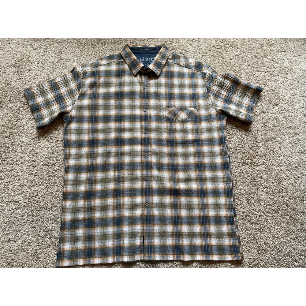 Kuhl Shirt Mens XL Short Sleeve Lightweight Plaid Metal Buttons s41
